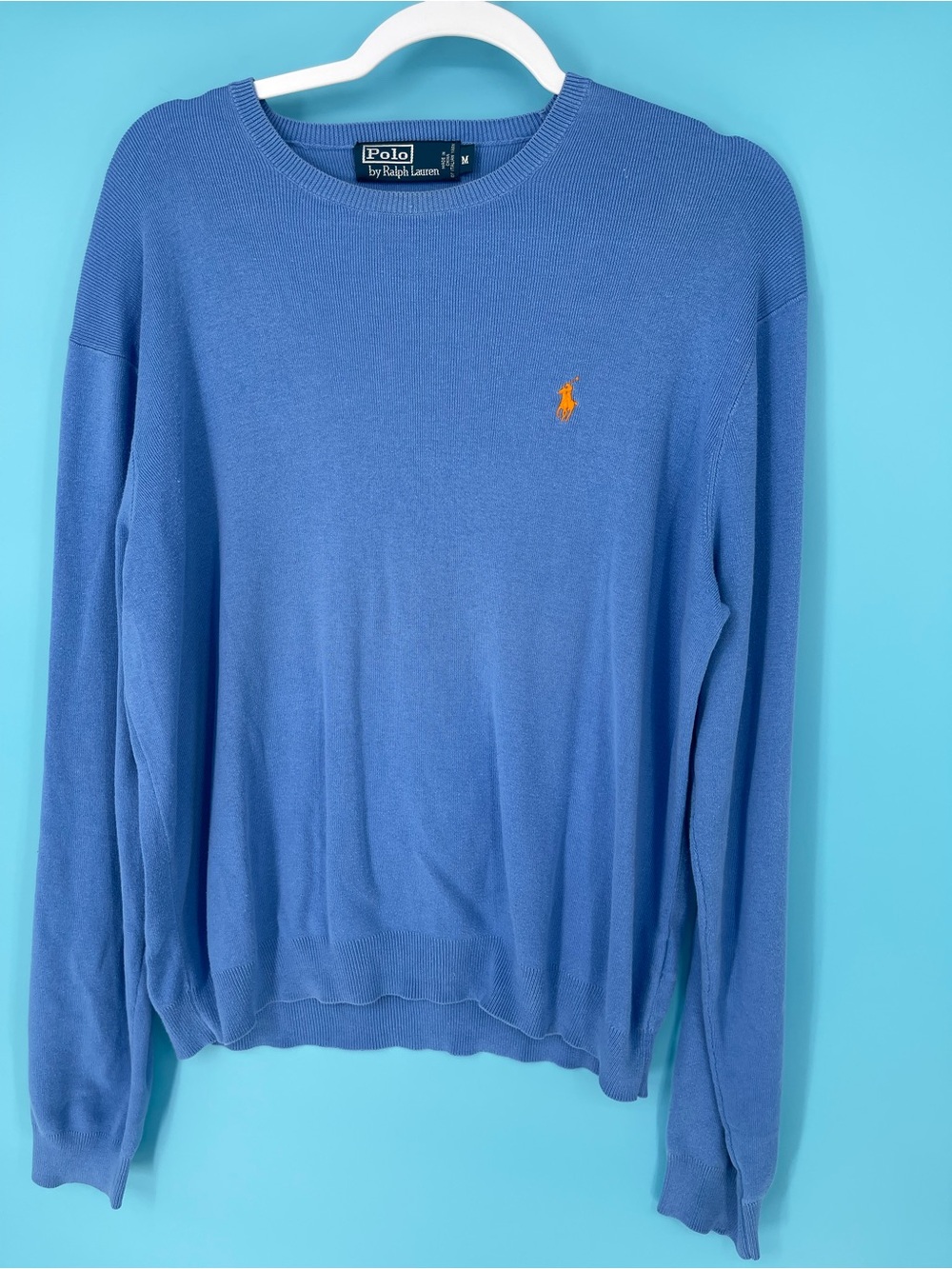 Ralph Lauren Women's Blue Crewneck Sweater with Orange Pony